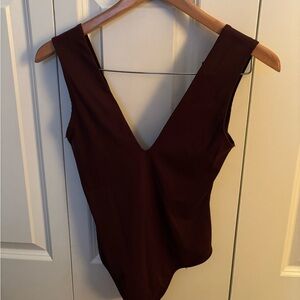 Free People Deep V-Neck Brown Women's Bodysuit